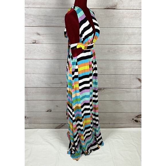 NWT Mara Hoffman Sleeveless Wrap Halter Striped Multicolor Maxi Dress Sz 4 - Picture 8 of 16